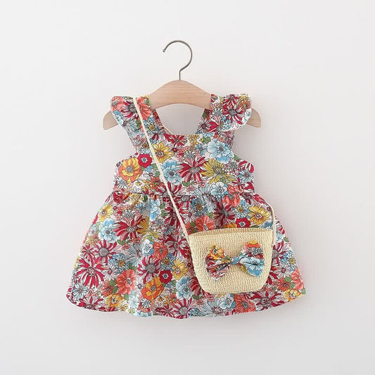 Baby Ruffled Florals Dress With Bag