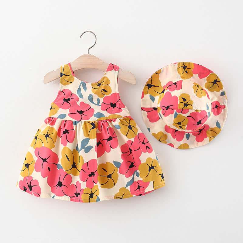 Baby Bowknot Florals Dress With Hat