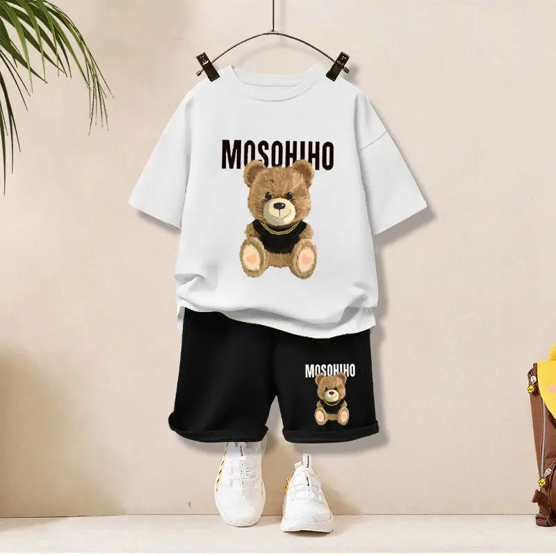 Cartoon Teddy Print Two Pieces Set